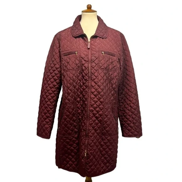 Hobbs London Burgundy Quilted Zip Front Hip Length Coat Women’s US 14 - Picture 2 of 14